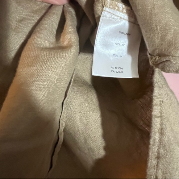 Ellen Tracy linen Large popover top Shirt Olive ling line rolled Sleeves 1/2 Zip - Picture 9 of 10